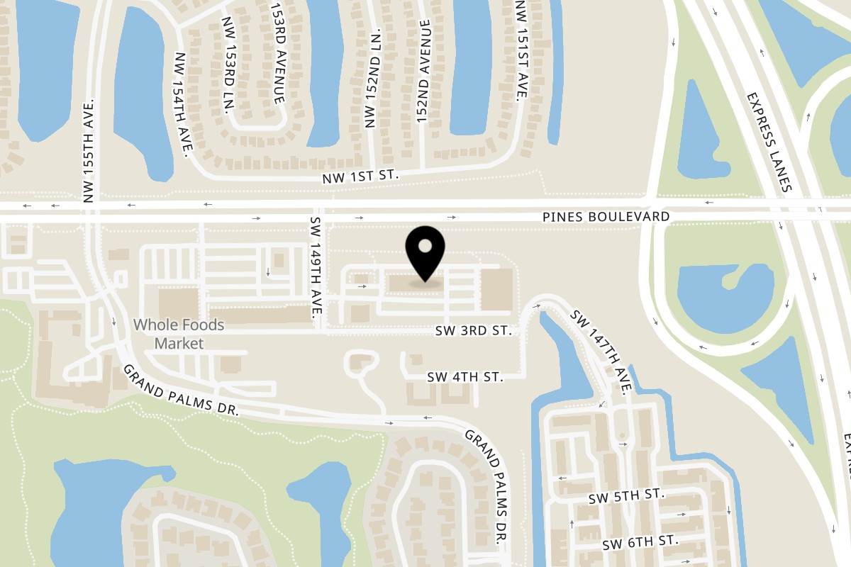 Map showing the location of Hot Chicks House of Chicken Pembroke Pines on 14816 Pines Boulevard in Pembroke Pines